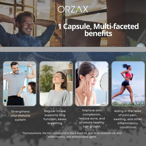 ORZAX Black Seed Oil Capsules, 90 Days Supply, 2% Thymoquinone, Non-GMO, Gluten Free, Cold Pressed Black Cumin Pills, Nigella Sativa in Saudi Arabia