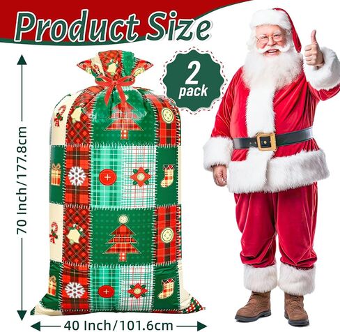 DecorWoo 2 Pcs 70 Inch Christmas Jumbo Gift Bag for Xmas Presents, Over Size Buffalo Plaid Gift Bag For Christma Plastic Giant Gift Bags Wrapping Supplies Bags 70"X40" Large in Kuwait
