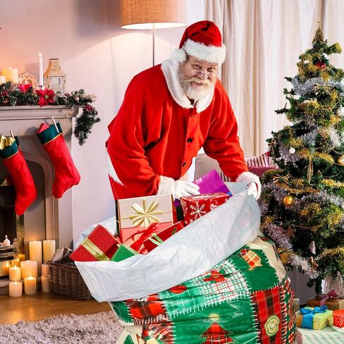 DecorWoo 2 Pcs 70 Inch Christmas Jumbo Gift Bag for Xmas Presents, Over Size Buffalo Plaid Gift Bag For Christma Plastic Giant Gift Bags Wrapping Supplies Bags 70"X40" Large in Kuwait
