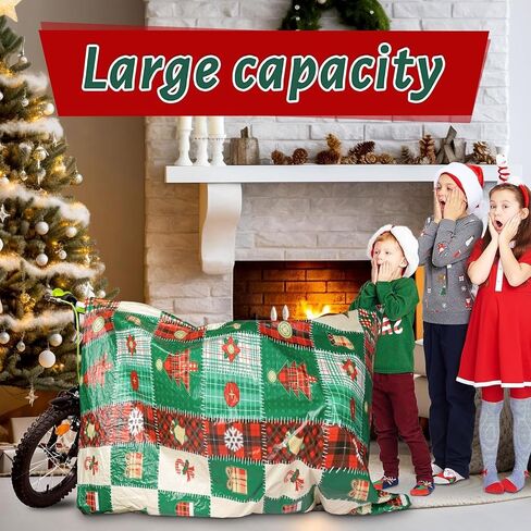 DecorWoo 2 Pcs 70 Inch Christmas Jumbo Gift Bag for Xmas Presents, Over Size Buffalo Plaid Gift Bag For Christma Plastic Giant Gift Bags Wrapping Supplies Bags 70"X40" Large in Kuwait