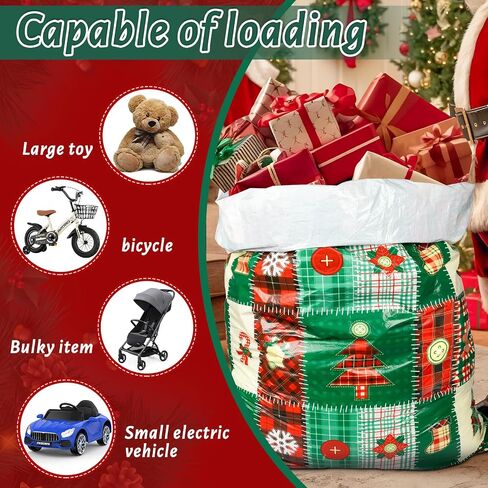 DecorWoo 2 Pcs 70 Inch Christmas Jumbo Gift Bag for Xmas Presents, Over Size Buffalo Plaid Gift Bag For Christma Plastic Giant Gift Bags Wrapping Supplies Bags 70"X40" Large in Kuwait