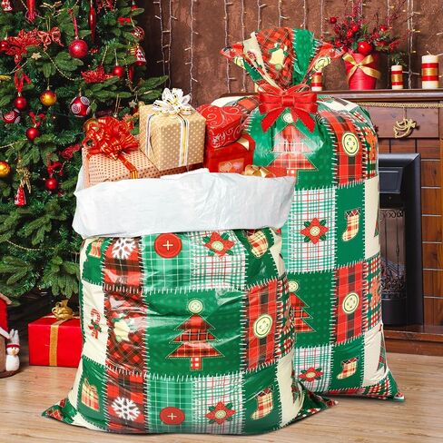 DecorWoo 2 Pcs 70 Inch Christmas Jumbo Gift Bag for Xmas Presents, Over Size Buffalo Plaid Gift Bag For Christma Plastic Giant Gift Bags Wrapping Supplies Bags 70"X40" Large in Kuwait