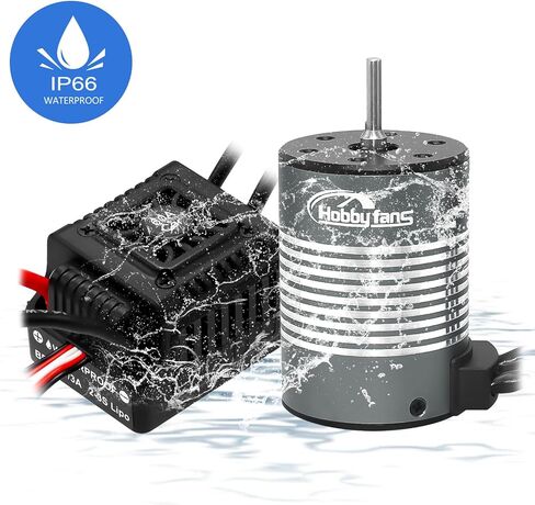 Hobby Fans مقاوم للماء S3650 3900KV محرك بدون فرشاة 3.175 مم عمود مع 60 أمبير بدون فرشاة ESC مجموعة وحدة تحكم السرعة الكهربائية مع غرفة تبريد وبطاقة برمجة لشاحنة سيارة RC 1/10، أسود in Kuwait