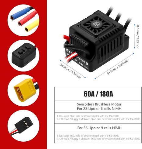 Hobby Fans Waterproof S3650 3900KV Brushless Motor 3.175mm Shaft with 60A Senseless Brushless ESC Electric Speed Controller Combo Set with Heatsink and Programming Card for 1/10 RC Car Truck, Black in Saudi Arabia