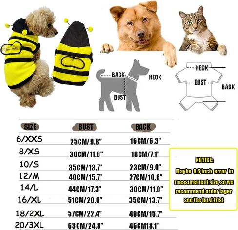 Cute Bee Puppy Coat Winter Warm Dog Hoodie for Small Dogs Puppy Jacket with Hooded (X-Small) in Saudi Arabia