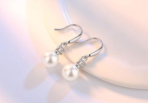 925 Sterling Silver 8mm White Pearl Dangle Earrings Vintage Authentic Hook Earrings in Saudi Arabia