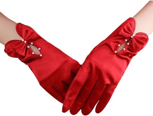 3D Bow Gloves Tha Bride's Elegant Short Lace Gloves Halloween Tea Party Gloves in Saudi Arabia