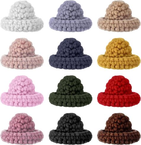 Christmas Mini Knitting Hats Mini Knitting Doll Hats Mini Hats for Crafts Christmas Ornaments DIY Hair Accessories Xmas Decoration(Assorted Color,12 Pcs) in Saudi Arabia