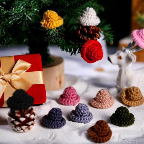 Christmas Mini Knitting Hats Mini Knitting Doll Hats Mini Hats for Crafts Christmas Ornaments DIY Hair Accessories Xmas Decoration(Assorted Color,12 Pcs) in Saudi Arabia