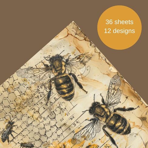 36 sheets 12x12 Scrapbook Paper | Scrapbooking Cardstock | Decorative Craft Paper | Origami | Card Making Supplies | by Thymeless Designs (Honey Bees) in Saudi Arabia