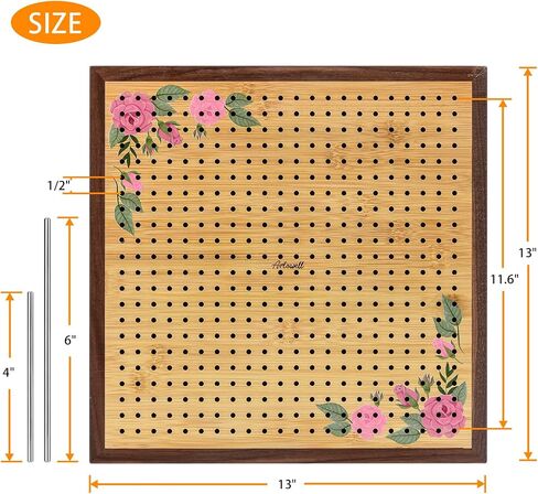 Crochet Blocking Board -Crochet Gift for Granny Square Lovers-Bamboo Blocking Board for Knitting Crochet, Full Kit with 24 Stainless Steel Rod Pins (13 inches-Classic Pro) in Saudi Arabia