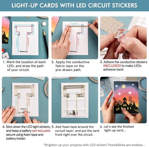 150PCS White LED Circuit Stickers and Conductive Fabric Tape,Light Craft Kit Mini Starter Kit for Crafts Projects Add Lights to a Christmas Tree,Light up a House,Create a Spooky Scene with a Ghost in Saudi Arabia