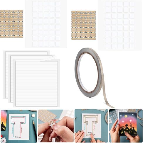 150PCS White LED Circuit Stickers and Conductive Fabric Tape,Light Craft Kit Mini Starter Kit for Crafts Projects Add Lights to a Christmas Tree,Light up a House,Create a Spooky Scene with a Ghost in Saudi Arabia