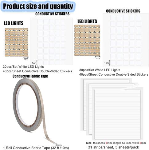 150PCS White LED Circuit Stickers and Conductive Fabric Tape,Light Craft Kit Mini Starter Kit for Crafts Projects Add Lights to a Christmas Tree,Light up a House,Create a Spooky Scene with a Ghost in Saudi Arabia