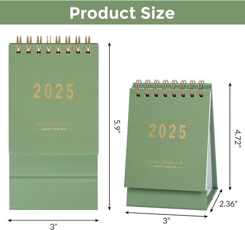 Mini Desk Calendar, 2025-2026 Small Desk Calendar, Jan 2025 to June 2026, 18 Monthly, Mini Standing Flip Calendar, Thick Paper Twin-Wire Binding, Desktop Calendar for Office or Home (green) in Saudi Arabia