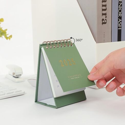 Mini Desk Calendar, 2025-2026 Small Desk Calendar, Jan 2025 to June 2026, 18 Monthly, Mini Standing Flip Calendar, Thick Paper Twin-Wire Binding, Desktop Calendar for Office or Home (green) in Saudi Arabia
