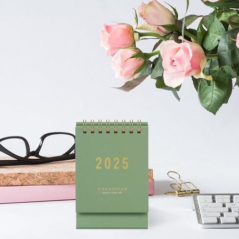 Mini Desk Calendar, 2025-2026 Small Desk Calendar, Jan 2025 to June 2026, 18 Monthly, Mini Standing Flip Calendar, Thick Paper Twin-Wire Binding, Desktop Calendar for Office or Home (green) in Saudi Arabia