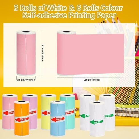 10 Rolls Thermal Sticker Paper for Mini Printer,Self-Adhesive Paper 57 * 25mm, White HD Clear printing Paper for Pocket Inkless Portable Bluetooth Photo Printer to Print Note,Study,DIY in Saudi Arabia
