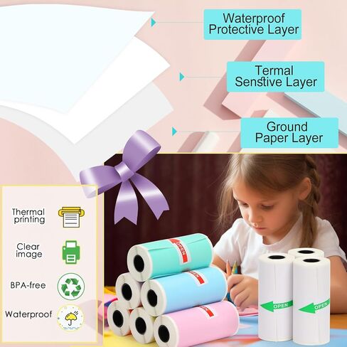 10 Rolls Thermal Sticker Paper for Mini Printer,Self-Adhesive Paper 57 * 25mm, White HD Clear printing Paper for Pocket Inkless Portable Bluetooth Photo Printer to Print Note,Study,DIY in Saudi Arabia