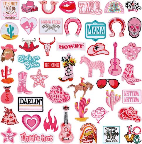 50 قطعة الحديد الغربي على بقع الوردي راعية البقر بقع خياطة على بقع للملابس خمر DIY إصلاح الملحقات المطرزة بقع لحقائب الظهر القبعات اللباس in Kuwait