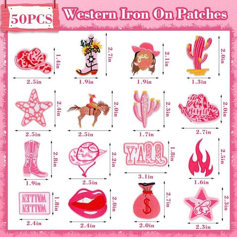 50 قطعة الحديد الغربي على بقع الوردي راعية البقر بقع خياطة على بقع للملابس خمر DIY إصلاح الملحقات المطرزة بقع لحقائب الظهر القبعات اللباس in Kuwait