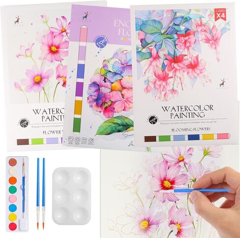 3 Pack Flowers Watercolor Coloring Books for Teenager Watercolor Paint Book Water Color Paint Sets for Kids Coloring Books for Women Water Colors Paint Kids Pocket Hand Book Stocking Goodie Bag in Saudi Arabia
