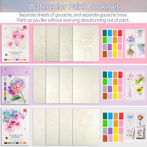 3 Pack Flowers Watercolor Coloring Books for Teenager Watercolor Paint Book Water Color Paint Sets for Kids Coloring Books for Women Water Colors Paint Kids Pocket Hand Book Stocking Goodie Bag in Saudi Arabia