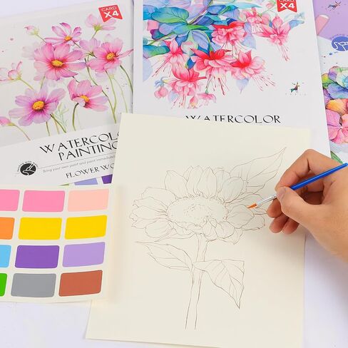 3 Pack Flowers Watercolor Coloring Books for Teenager Watercolor Paint Book Water Color Paint Sets for Kids Coloring Books for Women Water Colors Paint Kids Pocket Hand Book Stocking Goodie Bag in Saudi Arabia