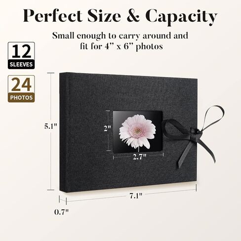 Small Photo Album 4x6, Fabmaker Picture Album Holds 24 Horizontal Photos, Linen Fabric Cover Picture Book for Photos with Front Window, Mini Brag Book Photo Books for Weddings Family Boudoir in Kuwait