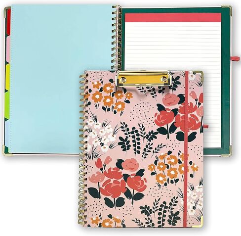 Spiral Clipboard Folio with Refillable Lined Notepad, 5 Extra Folders, 10 Pockets, File Label, Elastic Closure, Pen Loop (GentleBlue, A4) in Saudi Arabia