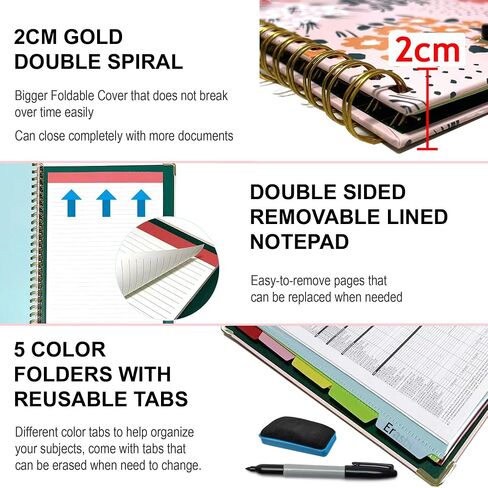 Spiral Clipboard Folio with Refillable Lined Notepad, 5 Extra Folders, 10 Pockets, File Label, Elastic Closure, Pen Loop (GentleBlue, A4) in Saudi Arabia