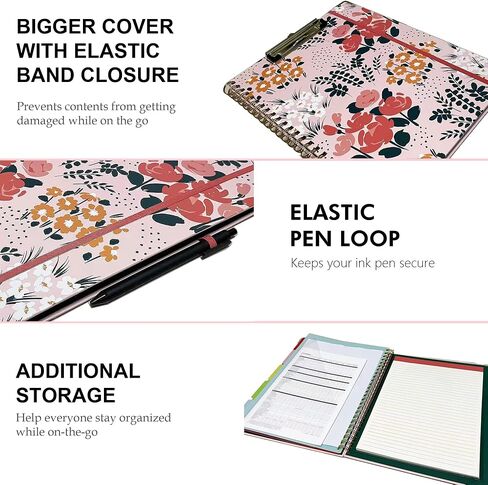 Spiral Clipboard Folio with Refillable Lined Notepad, 5 Extra Folders, 10 Pockets, File Label, Elastic Closure, Pen Loop (GentleBlue, A4) in Saudi Arabia