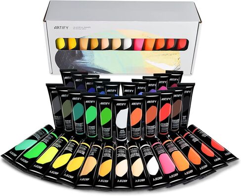 ARTIFY Acrylic Paint, Set Of 48 Color (1.29 oz, 38ml) with a storage box, Rich Pigments, Non Fading, Non Toxic Paints for Artist, Hobby Painters & Kids, Art Supplies for Canvas Painting in Saudi Arabia