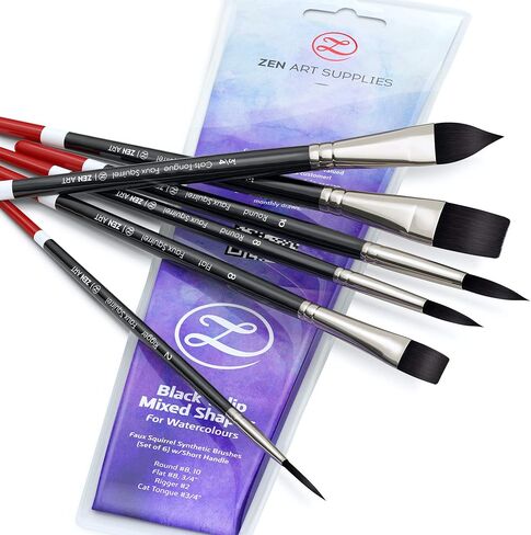 Watercolor Brushes Professional Synthetic Set - 6 Faux Squirrel Artist Watercolor Paint Brushes for Gouache, Acrylics, Ink and Wet Media. Beginner-Friendly with Great Flow Control and Snap - by ZenART in Kuwait