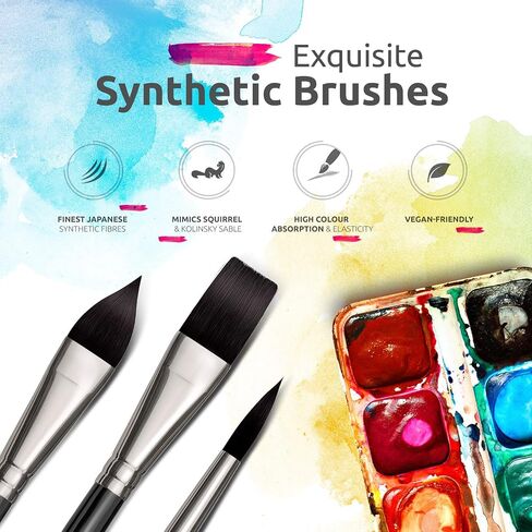 Watercolor Brushes Professional Synthetic Set - 6 Faux Squirrel Artist Watercolor Paint Brushes for Gouache, Acrylics, Ink and Wet Media. Beginner-Friendly with Great Flow Control and Snap - by ZenART in Kuwait
