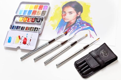 Watercolor Brushes Professional Synthetic Set - 6 Faux Squirrel Artist Watercolor Paint Brushes for Gouache, Acrylics, Ink and Wet Media. Beginner-Friendly with Great Flow Control and Snap - by ZenART in Kuwait