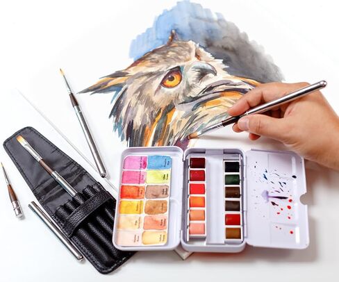 Watercolor Brushes Professional Synthetic Set - 6 Faux Squirrel Artist Watercolor Paint Brushes for Gouache, Acrylics, Ink and Wet Media. Beginner-Friendly with Great Flow Control and Snap - by ZenART in Kuwait