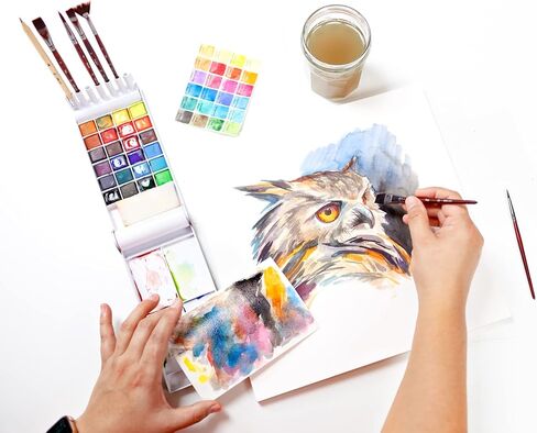 Watercolor Brushes Professional Synthetic Set - 6 Faux Squirrel Artist Watercolor Paint Brushes for Gouache, Acrylics, Ink and Wet Media. Beginner-Friendly with Great Flow Control and Snap - by ZenART in Kuwait