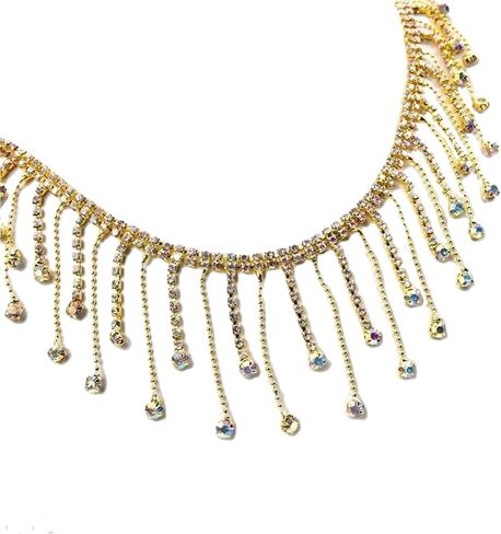 5. 5cm high-Grade Tassel Chain lace, Metal Tassel Rhinestone Handmade DIY Fashion Clothing Decorative Chain, Clothing Decorative Accessories, (1yard) (Gold Bottom Color Drill) in Saudi Arabia