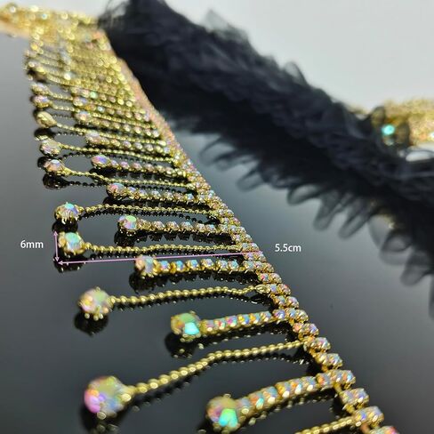 5. 5cm high-Grade Tassel Chain lace, Metal Tassel Rhinestone Handmade DIY Fashion Clothing Decorative Chain, Clothing Decorative Accessories, (1yard) (Gold Bottom Color Drill) in Saudi Arabia