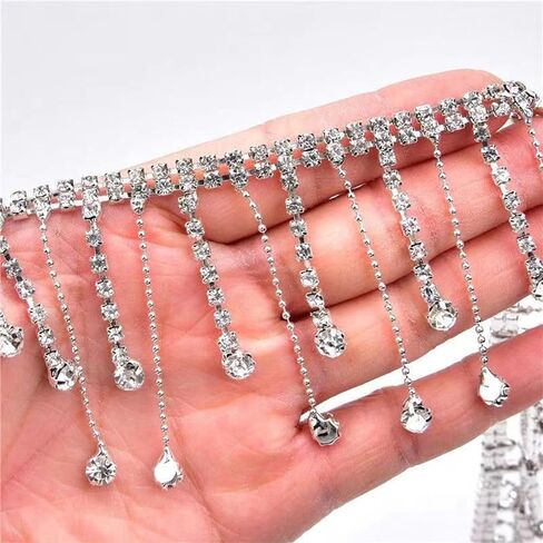 5. 5cm high-Grade Tassel Chain lace, Metal Tassel Rhinestone Handmade DIY Fashion Clothing Decorative Chain, Clothing Decorative Accessories, (1yard) (Gold Bottom Color Drill) in Saudi Arabia