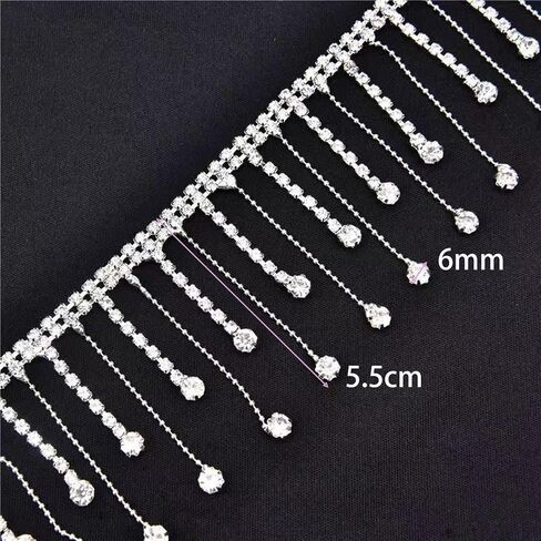 5. 5cm high-Grade Tassel Chain lace, Metal Tassel Rhinestone Handmade DIY Fashion Clothing Decorative Chain, Clothing Decorative Accessories, (1yard) (Gold Bottom Color Drill) in Saudi Arabia