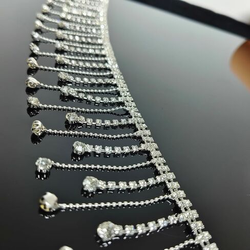 5. 5cm high-Grade Tassel Chain lace, Metal Tassel Rhinestone Handmade DIY Fashion Clothing Decorative Chain, Clothing Decorative Accessories, (1yard) (Gold Bottom Color Drill) in Saudi Arabia