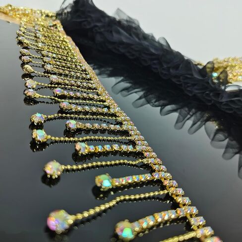 5. 5cm high-Grade Tassel Chain lace, Metal Tassel Rhinestone Handmade DIY Fashion Clothing Decorative Chain, Clothing Decorative Accessories, (1yard) (Gold Bottom Color Drill) in Saudi Arabia