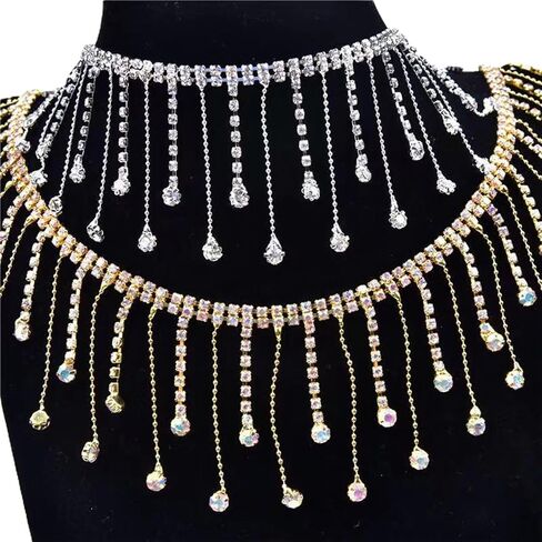 5. 5cm high-Grade Tassel Chain lace, Metal Tassel Rhinestone Handmade DIY Fashion Clothing Decorative Chain, Clothing Decorative Accessories, (1yard) (Gold Bottom Color Drill) in Saudi Arabia