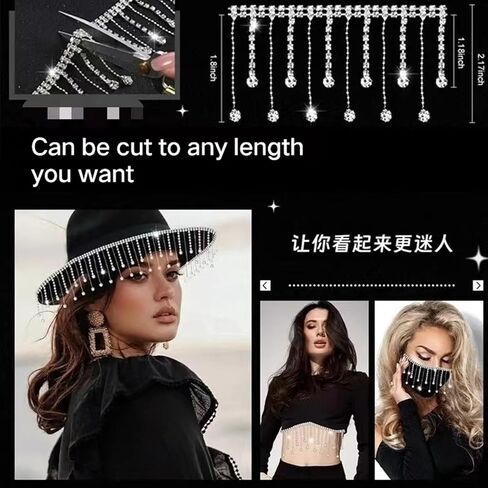 5. 5cm high-Grade Tassel Chain lace, Metal Tassel Rhinestone Handmade DIY Fashion Clothing Decorative Chain, Clothing Decorative Accessories, (1yard) (Gold Bottom Color Drill) in Saudi Arabia