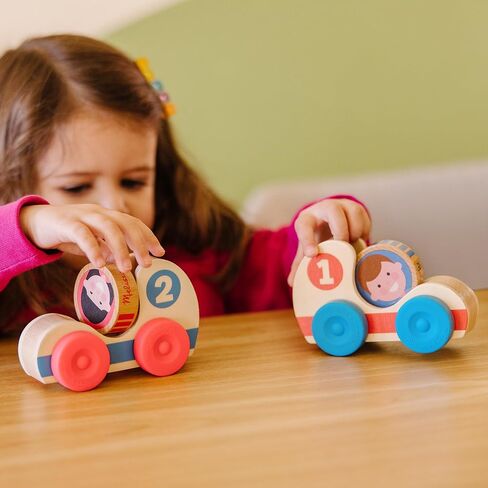 Melissa & Doug GO Tots Wooden Race Cars (2 Cars, 2 Disks) - Stacking Toys For Infants, Hand Push Vehicles, Wooden Car Toys For Toddlers Ages 1+ - FSC-Certified Materials in Saudi Arabia
