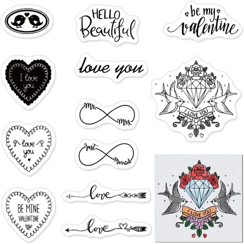 Hying Valentine's Day Love Flowers Clear Stamps for Card Making Photo Album Decorations, Lovers Hands Hearts Rubber Stamps Sweet Words Stamps Seal for DIY Scrapbooking Supplies in Saudi Arabia