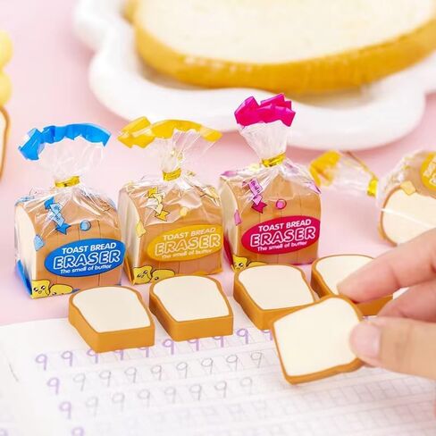 8Pcs Kawaii Toast Bread Eraser Stationery 3D Bread Eraser Cartoon Pencil Eraser Sketching Tools Drafting Supply for Kid Painters Artists, Cute Pencil Eraser Erasers in Kuwait