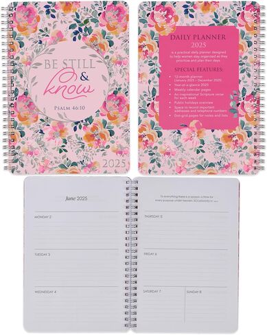 Christian Art Gifts 2026 Compact Spiral-bound 12 Month Planner for Women: Be Still & Know Encouraging Scripture, Daily Planning, Organizing, Reminders, Appointments, Cute Teal Multicolor Floral & Gold in Saudi Arabia
